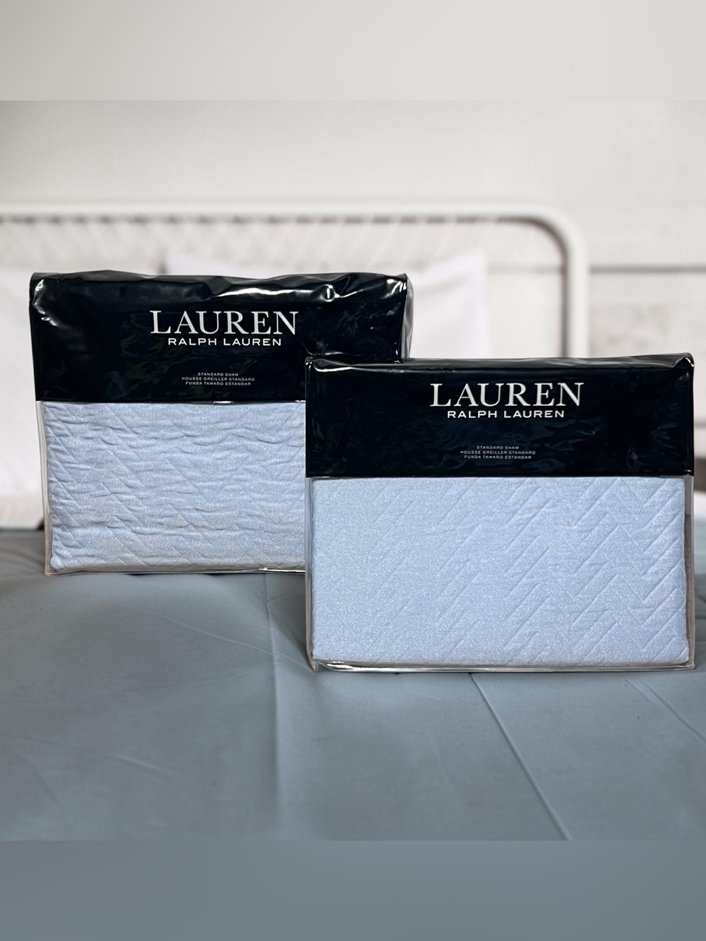 2 Lauren Ralph Lauren KAIA Standard Shams Cornflower Blue Chevron Matelasse 2